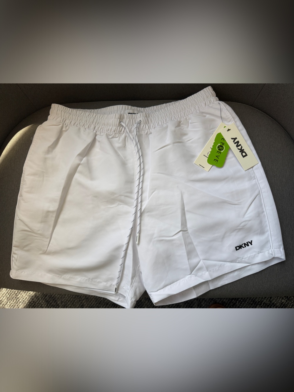 DKNY White Drawstring Athletic Shorts